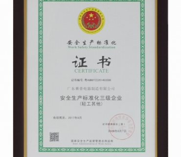 Safety production standardization certificate
